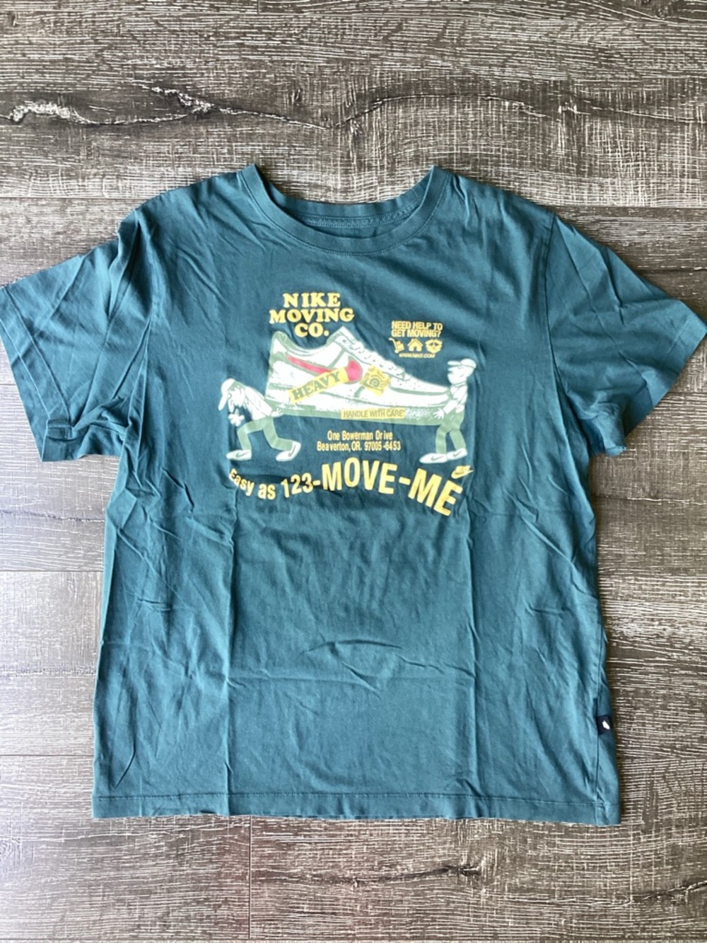 Nike Moving Co. Air Force 1 Graphic T-Shirt Dark Teal Green Large
